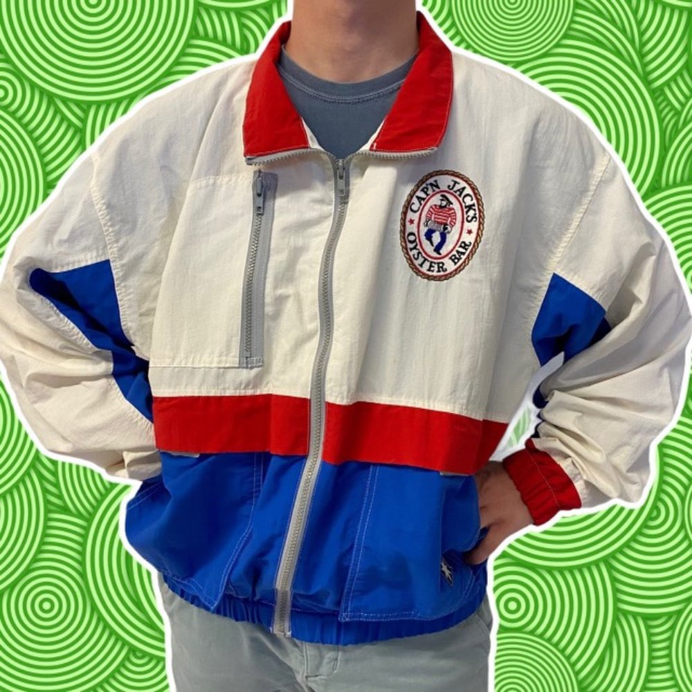 Cap’n Jacks Oyster Bar Red White Blue Winbreaker